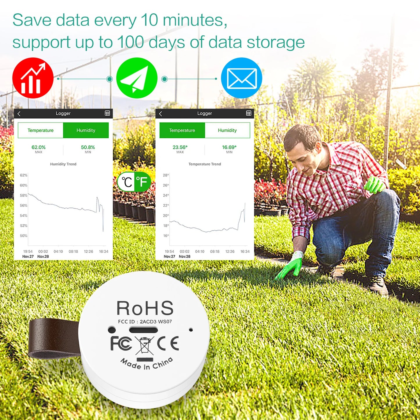 ORIA Thermometer Hygrometer Wireless Bluetooth Outdoor Thermometer Smart Home Temperature and Humidity Sensor