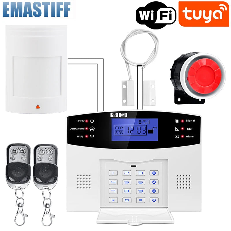 WIFI GSM Home Security Alarm System With Wireless Wired Motion Sensor Detector Burglar Alarm For Tuya APP Garden Home Alarm