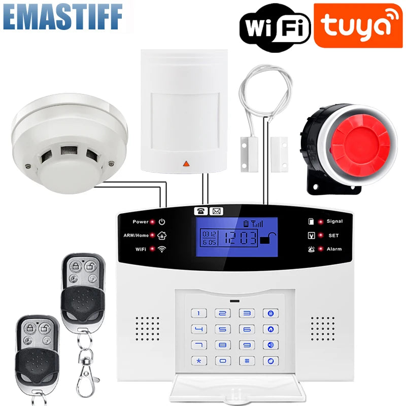 WIFI GSM Home Security Alarm System With Wireless Wired Motion Sensor Detector Burglar Alarm For Tuya APP Garden Home Alarm
