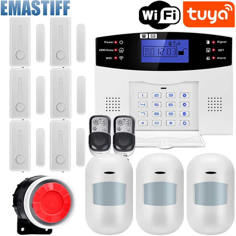 WIFI GSM Home Security Alarm System With Wireless Wired Motion Sensor Detector Burglar Alarm For Tuya APP Garden Home Alarm