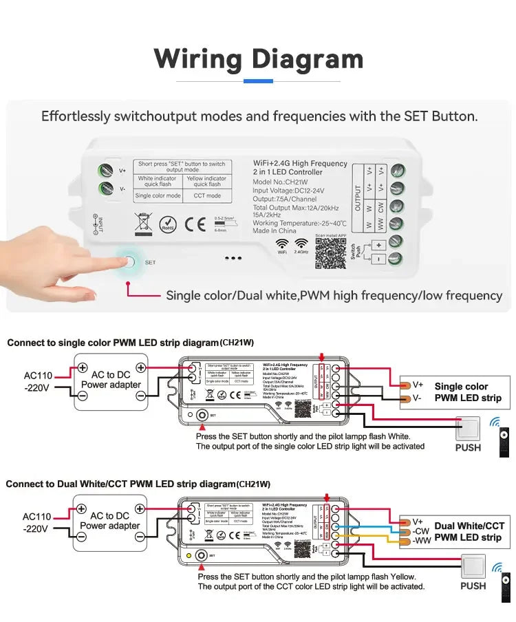 1-10PCS Smart LED Controller Tuya WiFi Alexa Google 2.4G 20KHz 4/8 Zone 5IN1 CCT RGB RGBW Dimmer RGBCCT LED Strip High Frequency