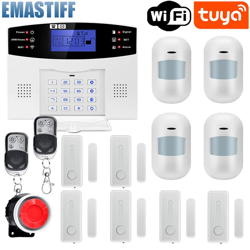 WIFI GSM Home Security Alarm System With Wireless Wired Motion Sensor Detector Burglar Alarm For Tuya APP Garden Home Alarm