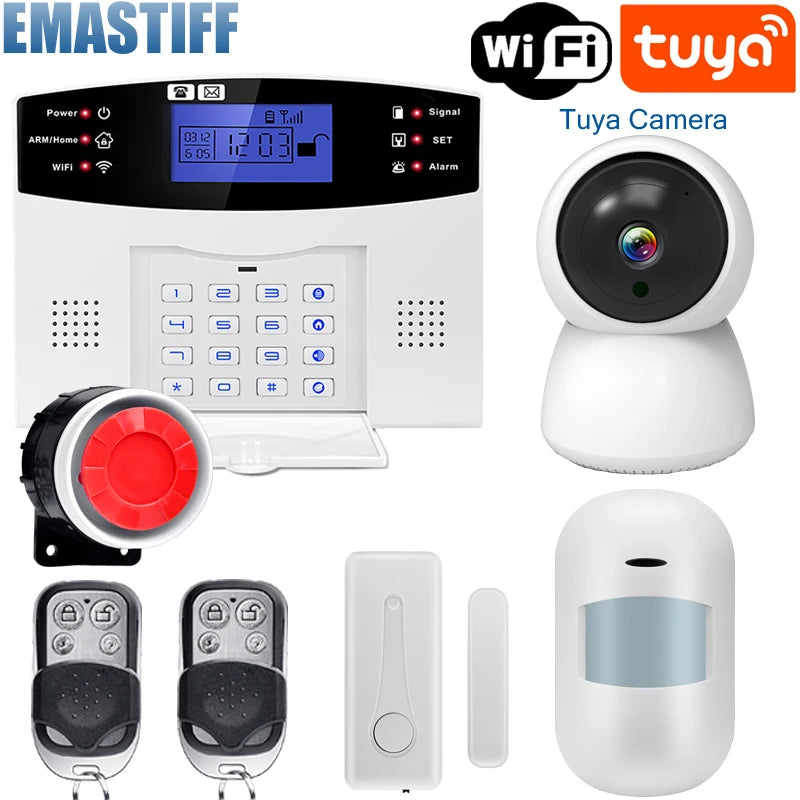 WIFI GSM Home Security Alarm System With Wireless Wired Motion Sensor Detector Burglar Alarm For Tuya APP Garden Home Alarm