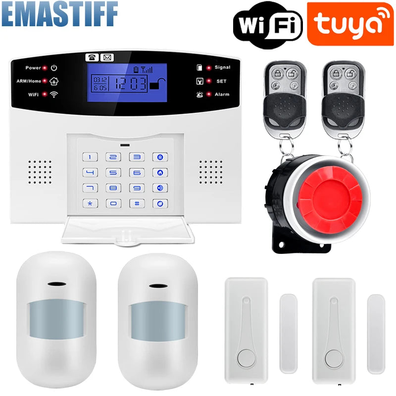 WIFI GSM Home Security Alarm System With Wireless Wired Motion Sensor Detector Burglar Alarm For Tuya APP Garden Home Alarm