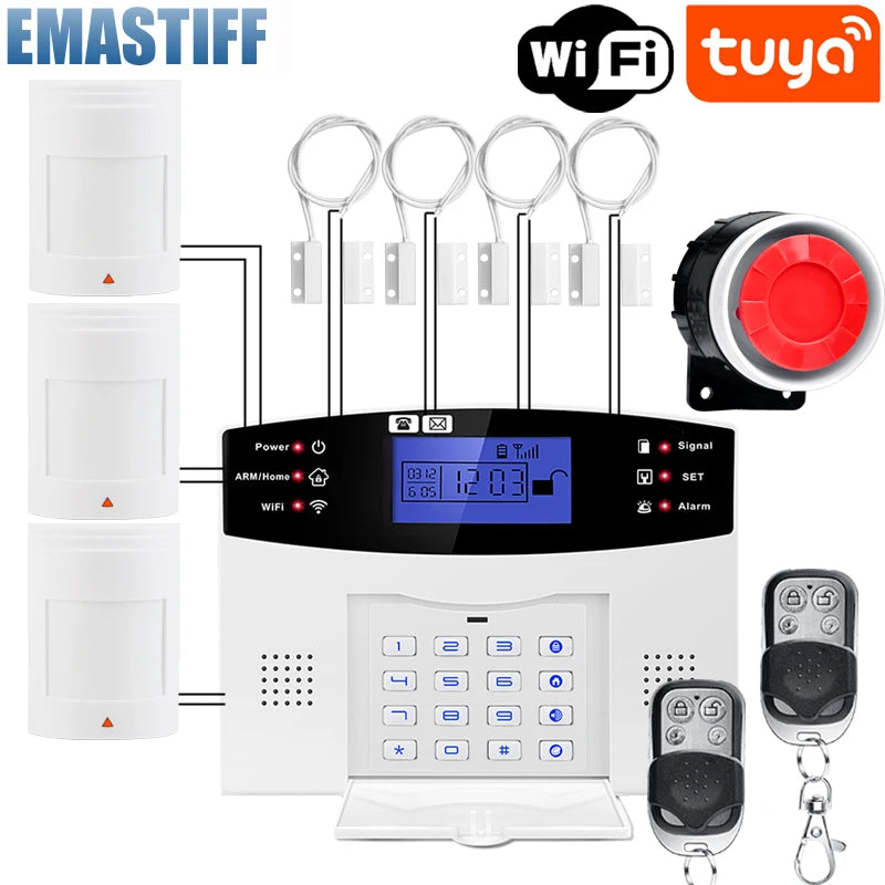 WIFI GSM Home Security Alarm System With Wireless Wired Motion Sensor Detector Burglar Alarm For Tuya APP Garden Home Alarm