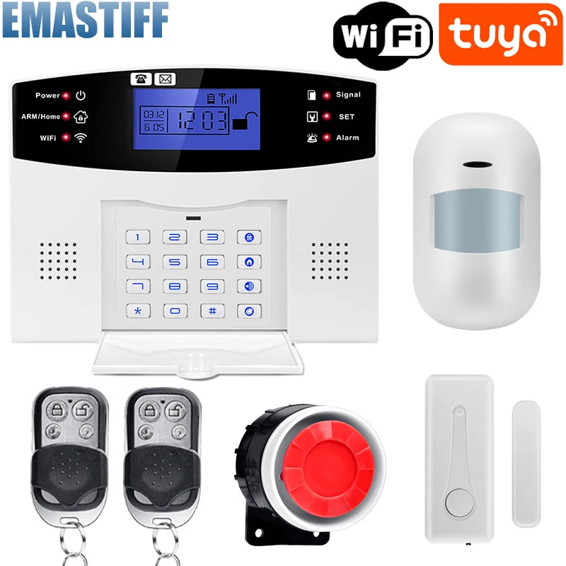 WIFI GSM Home Security Alarm System With Wireless Wired Motion Sensor Detector Burglar Alarm For Tuya APP Garden Home Alarm