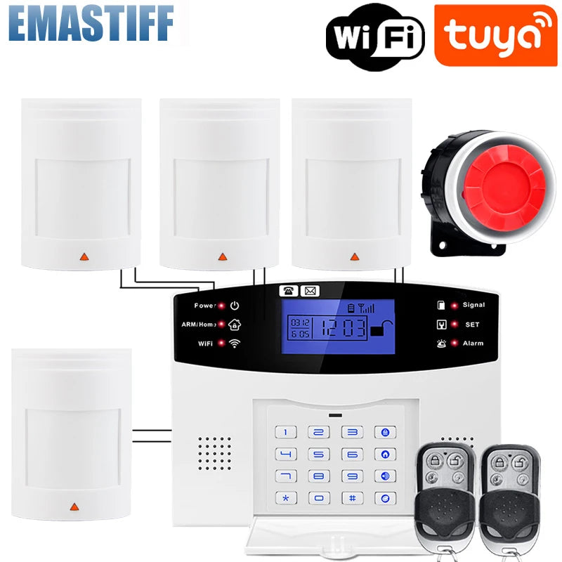 WIFI GSM Home Security Alarm System With Wireless Wired Motion Sensor Detector Burglar Alarm For Tuya APP Garden Home Alarm