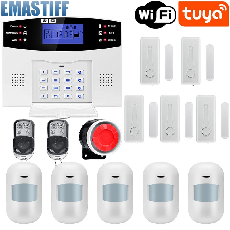 WIFI GSM Home Security Alarm System With Wireless Wired Motion Sensor Detector Burglar Alarm For Tuya APP Garden Home Alarm