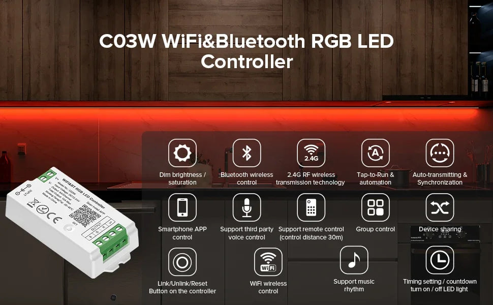 1-10PCS Smart LED Controller Tuya WiFi Alexa Google 2.4G 20KHz 4/8 Zone 5IN1 CCT RGB RGBW Dimmer RGBCCT LED Strip High Frequency