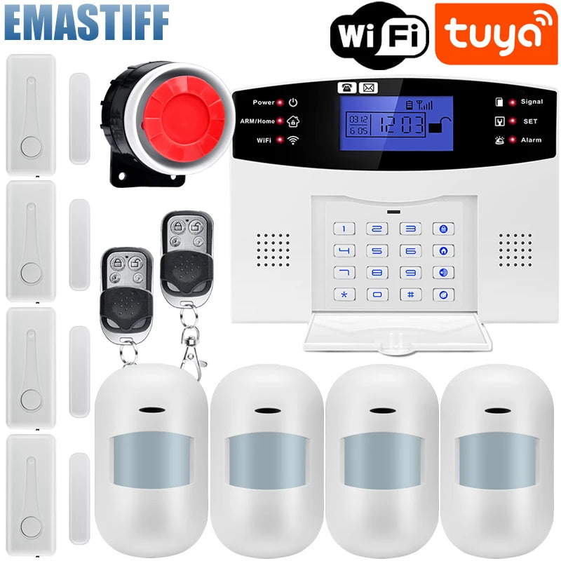 WIFI GSM Home Security Alarm System With Wireless Wired Motion Sensor Detector Burglar Alarm For Tuya APP Garden Home Alarm