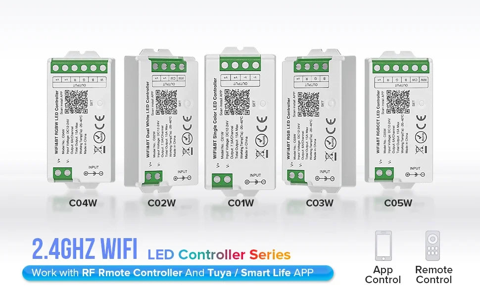 1-10PCS Smart LED Controller Tuya WiFi Alexa Google 2.4G 20KHz 4/8 Zone 5IN1 CCT RGB RGBW Dimmer RGBCCT LED Strip High Frequency