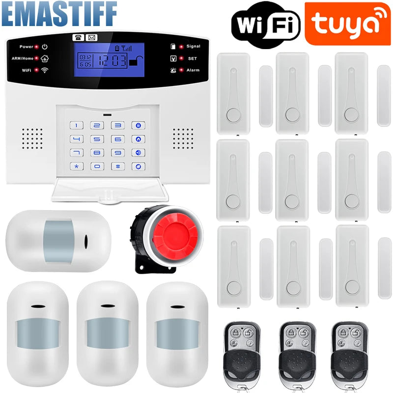 WIFI GSM Home Security Alarm System With Wireless Wired Motion Sensor Detector Burglar Alarm For Tuya APP Garden Home Alarm