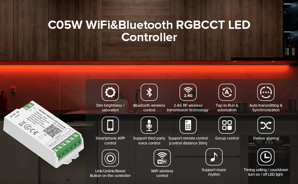 1-10PCS Smart LED Controller Tuya WiFi Alexa Google 2.4G 20KHz 4/8 Zone 5IN1 CCT RGB RGBW Dimmer RGBCCT LED Strip High Frequency