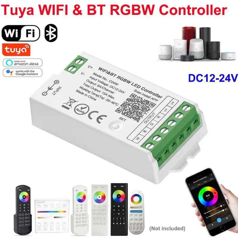 1-10PCS Smart LED Controller Tuya WiFi Alexa Google 2.4G 20KHz 4/8 Zone 5IN1 CCT RGB RGBW Dimmer RGBCCT LED Strip High Frequency