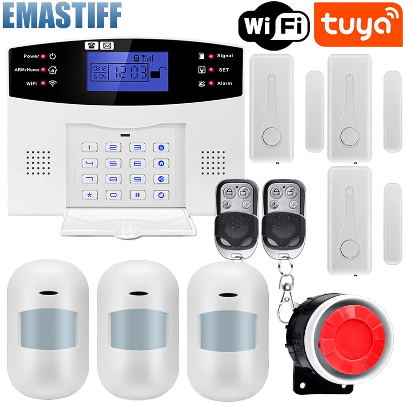 WIFI GSM Home Security Alarm System With Wireless Wired Motion Sensor Detector Burglar Alarm For Tuya APP Garden Home Alarm