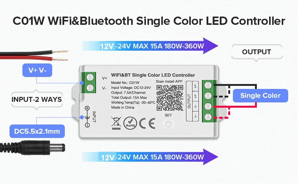 1-10PCS Smart LED Controller Tuya WiFi Alexa Google 2.4G 20KHz 4/8 Zone 5IN1 CCT RGB RGBW Dimmer RGBCCT LED Strip High Frequency