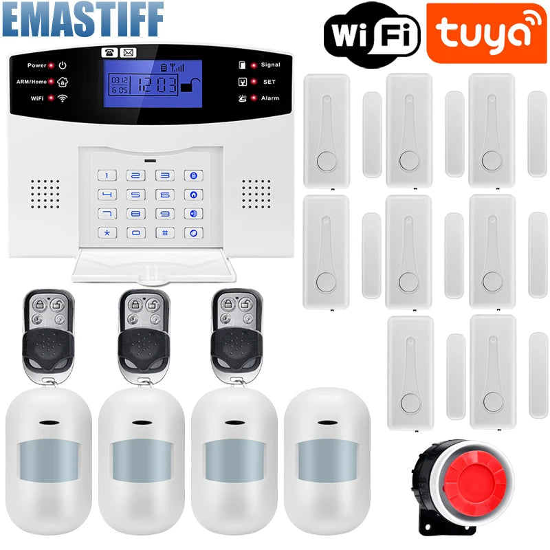 WIFI GSM Home Security Alarm System With Wireless Wired Motion Sensor Detector Burglar Alarm For Tuya APP Garden Home Alarm