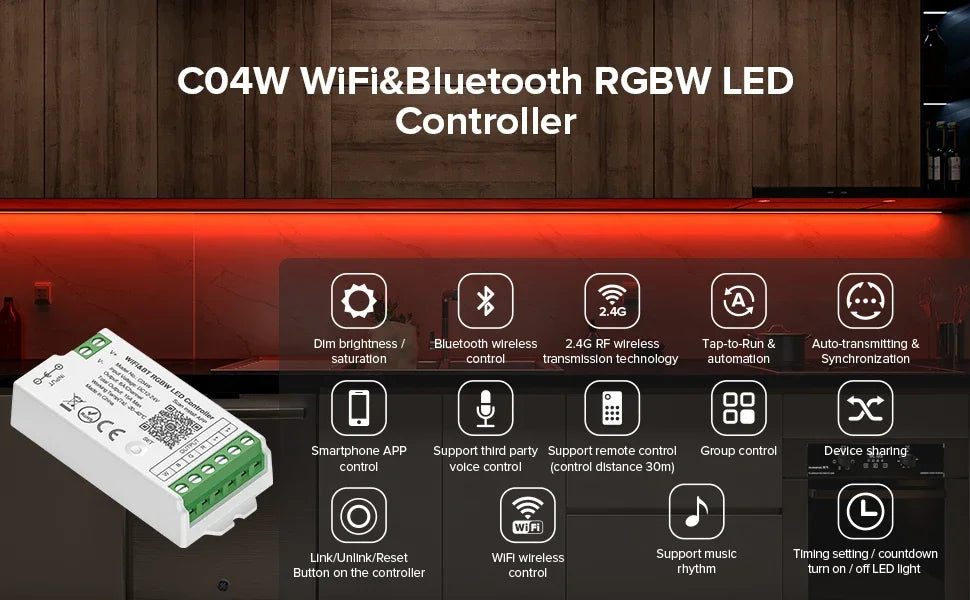 1-10PCS Smart LED Controller Tuya WiFi Alexa Google 2.4G 20KHz 4/8 Zone 5IN1 CCT RGB RGBW Dimmer RGBCCT LED Strip High Frequency