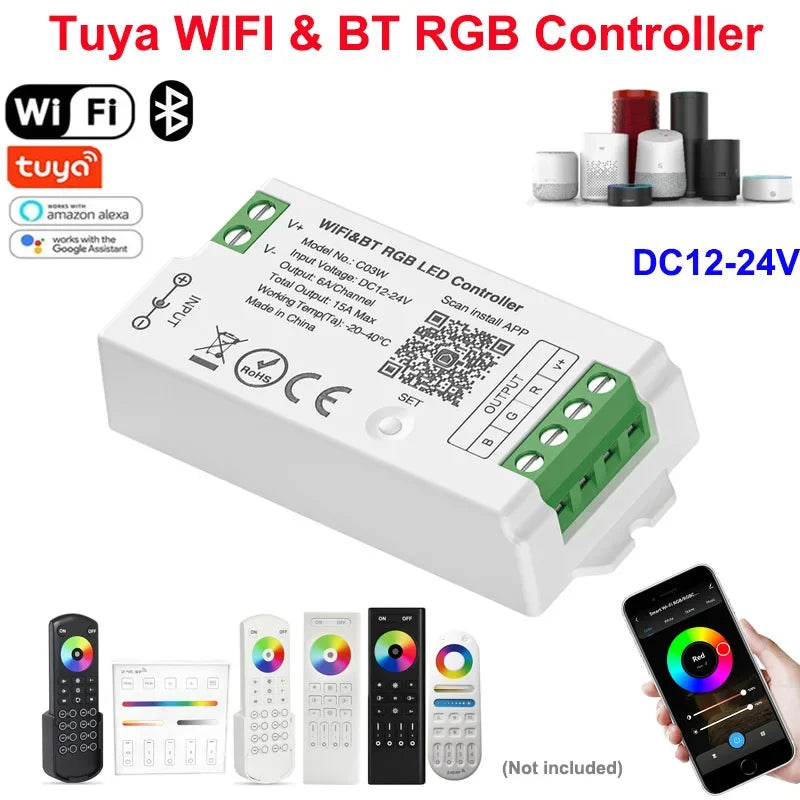 1-10PCS Smart LED Controller Tuya WiFi Alexa Google 2.4G 20KHz 4/8 Zone 5IN1 CCT RGB RGBW Dimmer RGBCCT LED Strip High Frequency