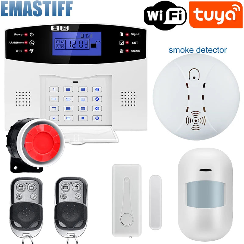 WIFI GSM Home Security Alarm System With Wireless Wired Motion Sensor Detector Burglar Alarm For Tuya APP Garden Home Alarm