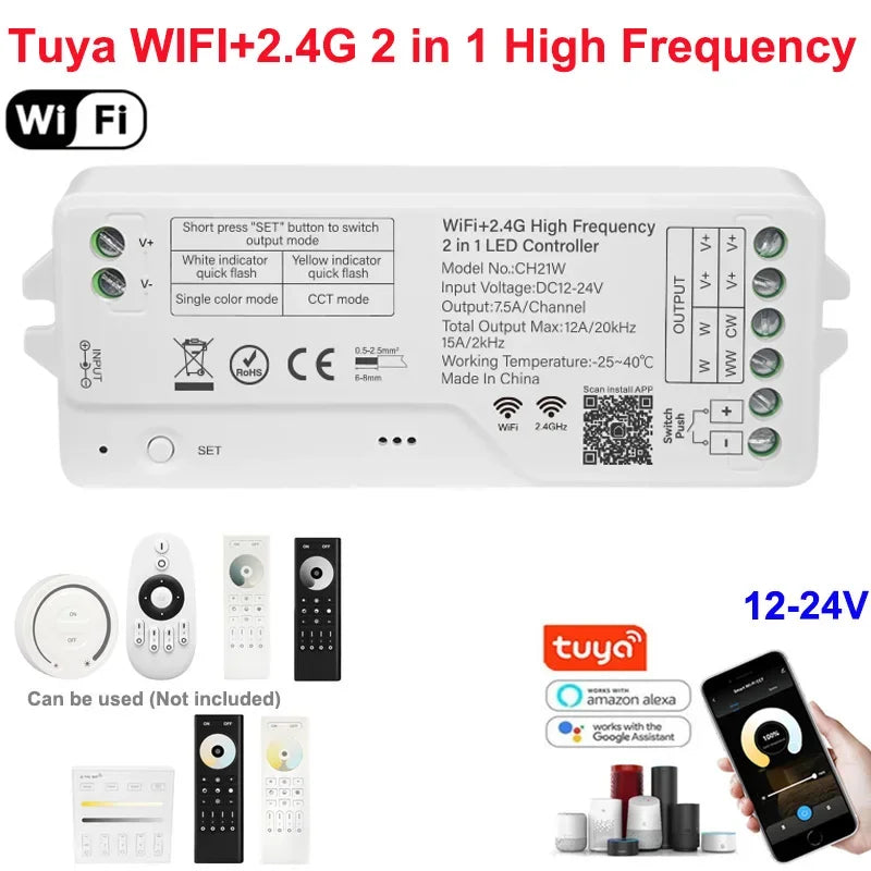 1-10PCS Smart LED Controller Tuya WiFi Alexa Google 2.4G 20KHz 4/8 Zone 5IN1 CCT RGB RGBW Dimmer RGBCCT LED Strip High Frequency