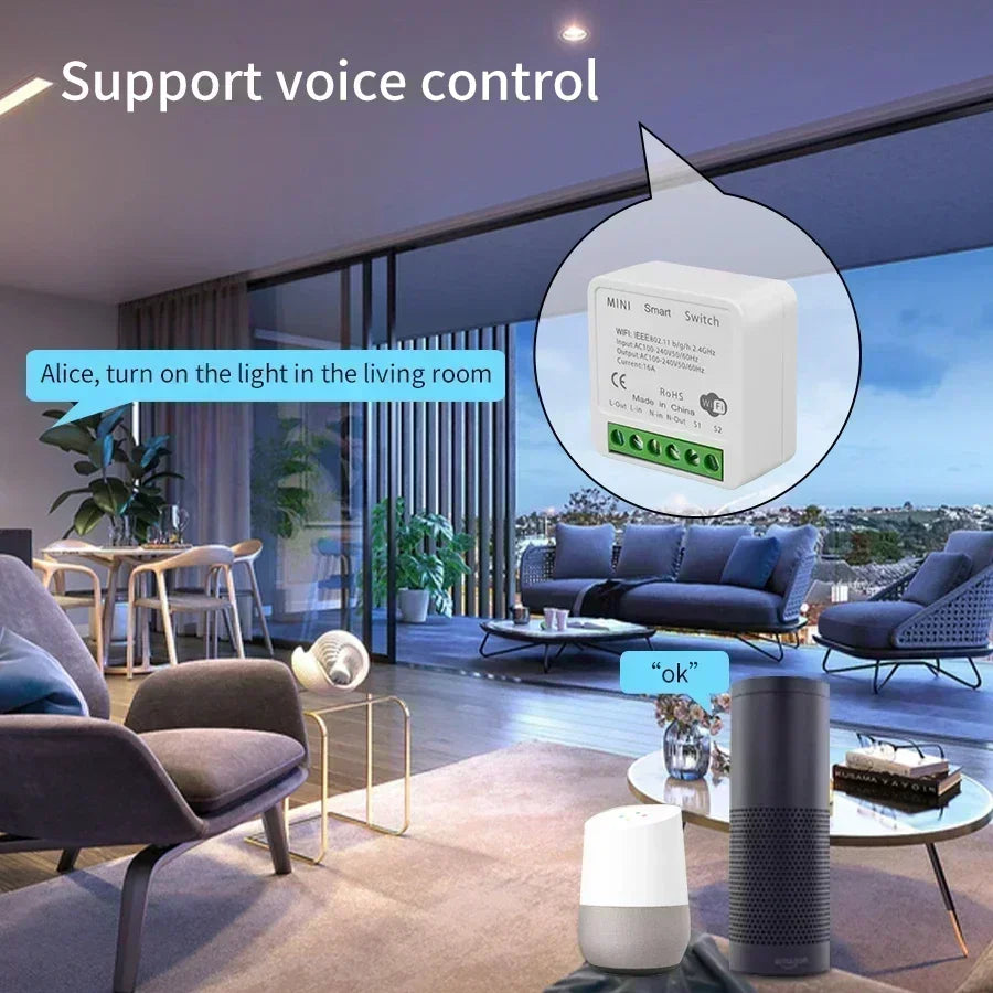 WiFi Mini Smart Switch 16A/20A DIY Light Switches Wireless Smart Home Work with Tuya/Zigbee Smart Life Homekit Alexa Google Home