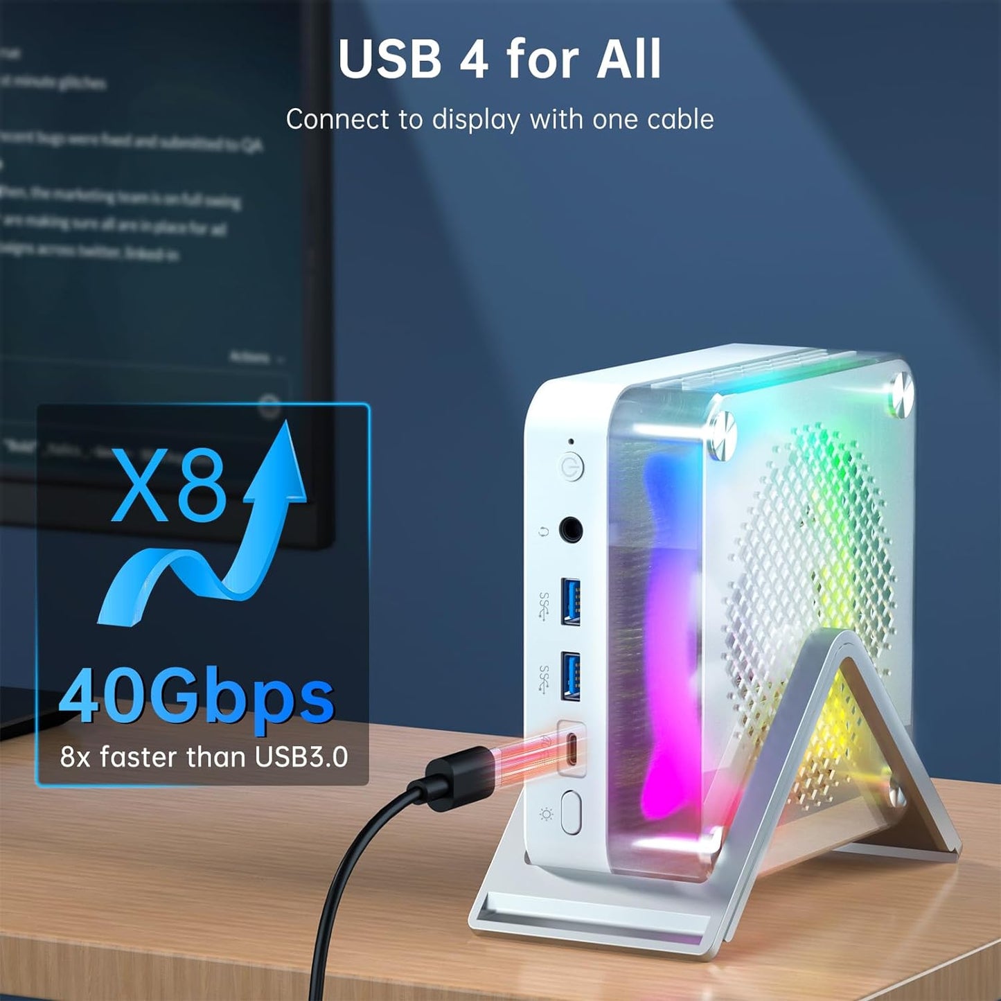 KingnovyPC 4K RGB Color Mini PC AMD Mini Pc Colorful Gamer 16GB 512GB Desktop Gaming Computer BT5.2 WIFI6