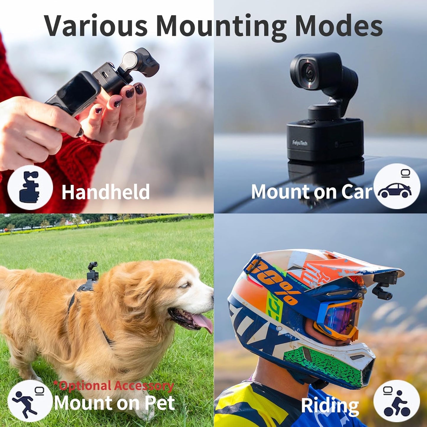 Feiyu Pocket 3 with Remote Control Grip [Official], 4K Action Camera with 3-Axis Anti-Shake Stabilization, 12MP Ultra HD, 130° Wide View, Built-in MIC, for Vlogging, Diving