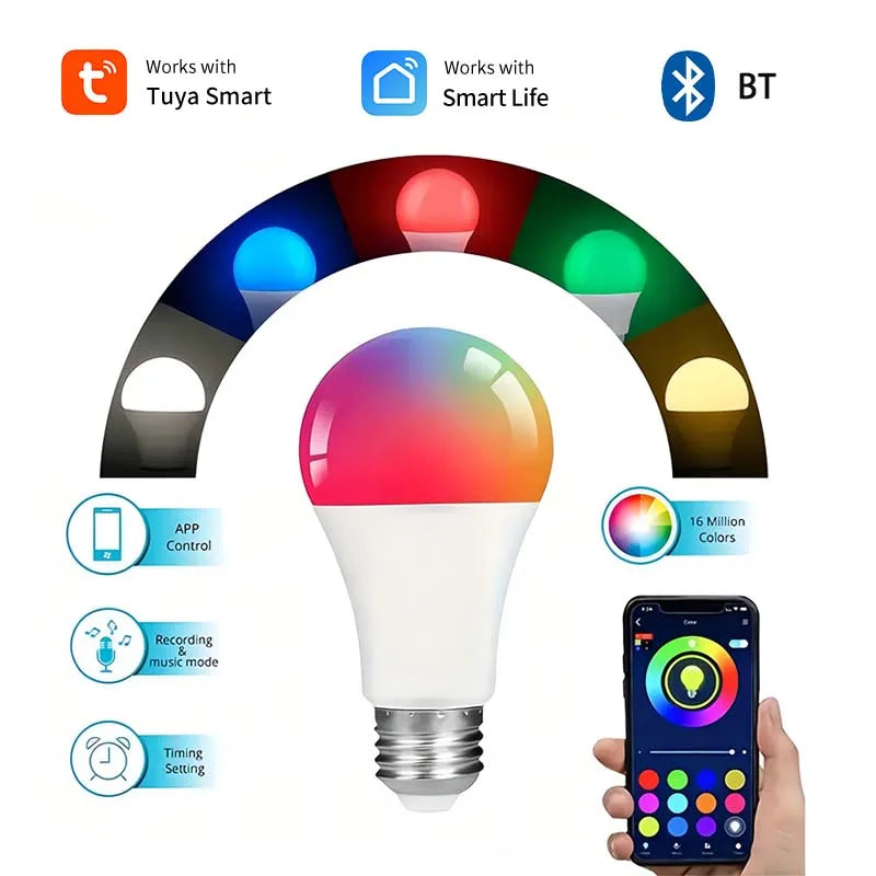 Smart Led Light Bulbs E27 B22 Wifi Bluetooth Smart Life Alexa Google SmartThings 15W RGB