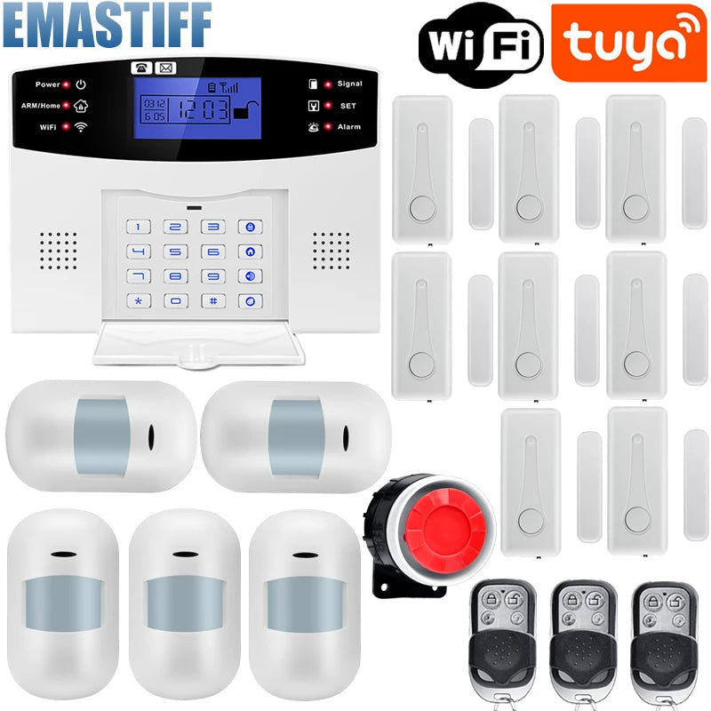 WIFI GSM Home Security Alarm System With Wireless Wired Motion Sensor Detector Burglar Alarm For Tuya APP Garden Home Alarm