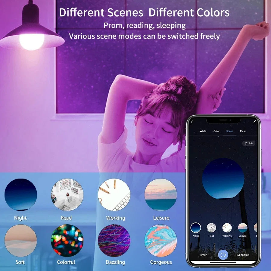 Smart Led Light Bulbs E27 B22 Wifi Bluetooth Smart Life Alexa Google SmartThings 15W RGB
