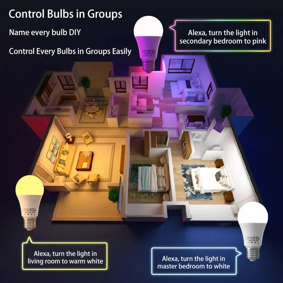 Smart Led Light Bulbs E27 B22 Wifi Bluetooth Smart Life Alexa Google SmartThings 15W RGB