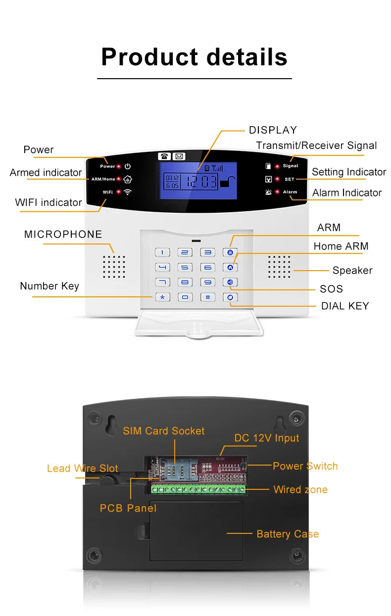 WIFI GSM Home Security Alarm System With Wireless Wired Motion Sensor Detector Burglar Alarm For Tuya APP Garden Home Alarm
