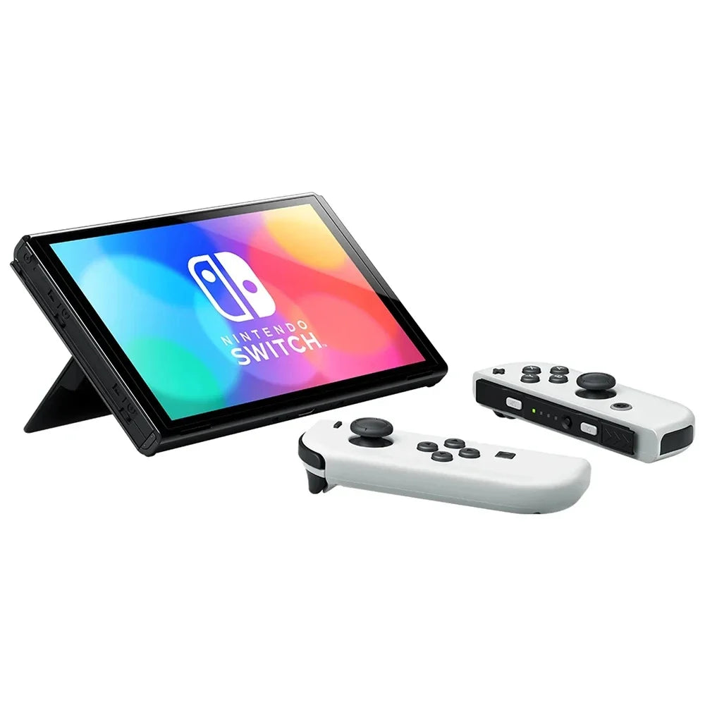 Nintendo Switch OLED Video Game Console with Joy Con 7 Inch OLED Screen TV Tabletop Handheld Mode 64GB White and Blue Red Set