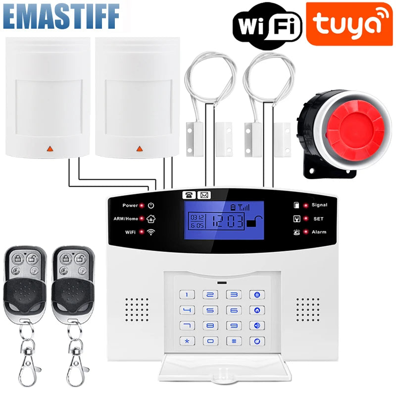 WIFI GSM Home Security Alarm System With Wireless Wired Motion Sensor Detector Burglar Alarm For Tuya APP Garden Home Alarm