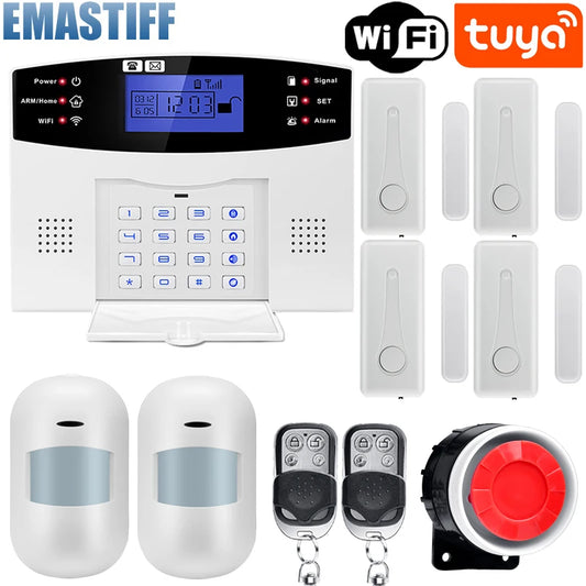 WIFI GSM Home Security Alarm System With Wireless Wired Motion Sensor Detector Burglar Alarm For Tuya APP Garden Home Alarm