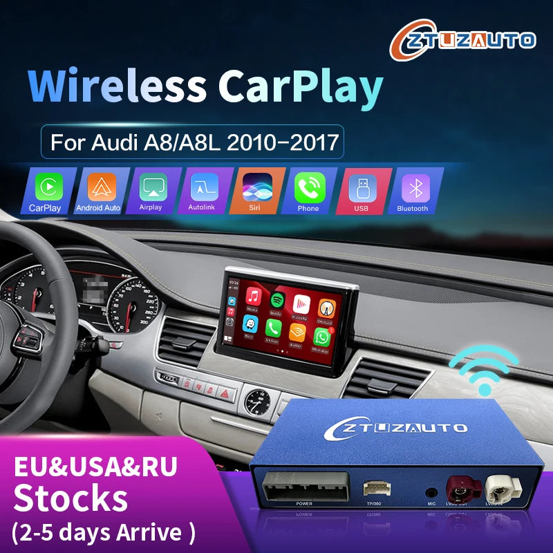 Wireless Android Auto Car Play for Audi A8 2012-2018 with Mirror Link interface Supports Mirror Link AirPlay Car Play Maps Whatsapp