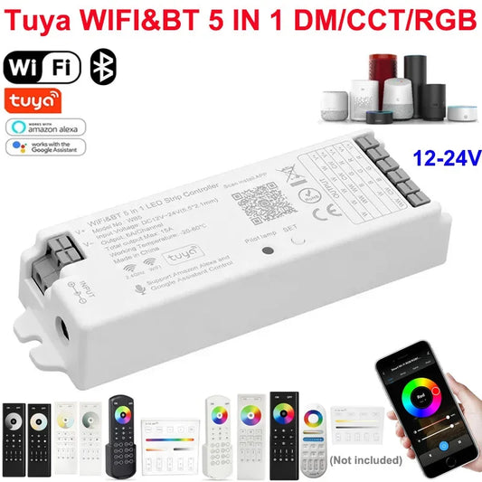 1-10PCS Smart LED Controller Tuya WiFi Alexa Google 2.4G 20KHz 4/8 Zone 5IN1 CCT RGB RGBW Dimmer RGBCCT LED Strip High Frequency