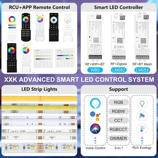 1-10PCS Contrôleur LED Intelligent Tuya WiFi Alexa Google 2.4G 20KHz 4/8 Zones 5 en 1 CCT RGB RGBW