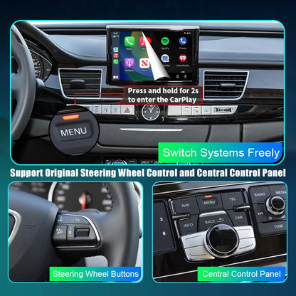 Wireless Android Auto Car Play for Audi A8 2012-2018 with Mirror Link interface Supports Mirror Link AirPlay Car Play Maps Whatsapp