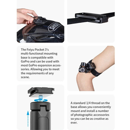 Feiyu Pocket 3 with Remote Control Grip [Official], 4K Action Camera with 3-Axis Anti-Shake Stabilization, 12MP Ultra HD, 130° Wide View, Built-in MIC, for Vlogging, Diving
