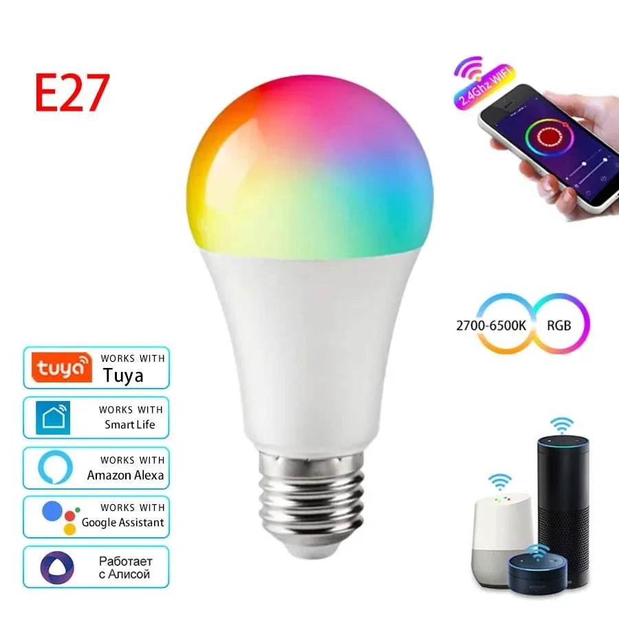 Smart Led Light Bulbs E27 B22 Wifi Bluetooth Smart Life Alexa Google SmartThings 15W RGB