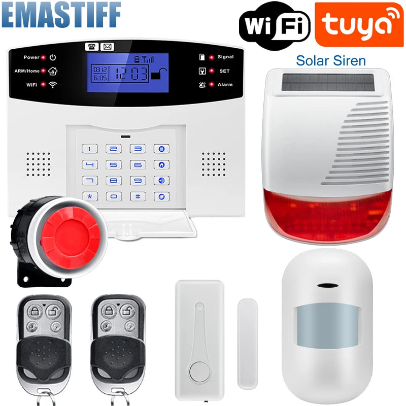 WIFI GSM Home Security Alarm System With Wireless Wired Motion Sensor Detector Burglar Alarm For Tuya APP Garden Home Alarm